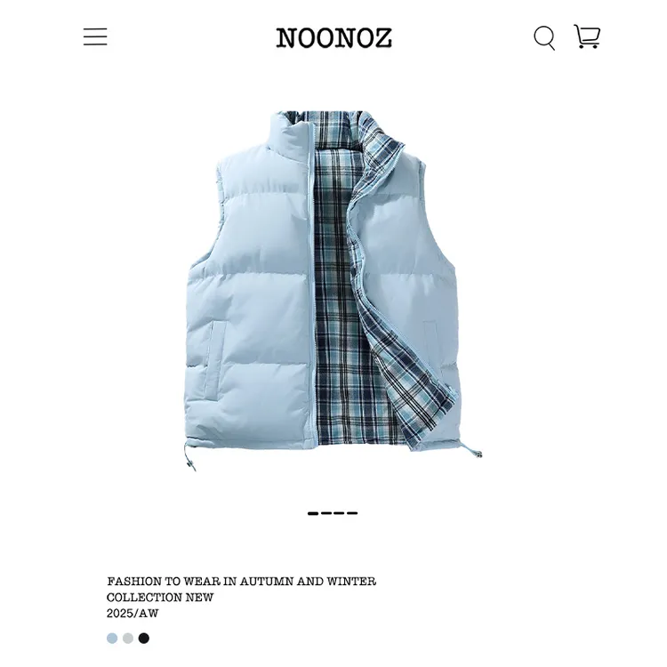 NOONOZ美式潮牌双面穿格子立领棉衣马甲男冬季中性风无袖坎肩背心