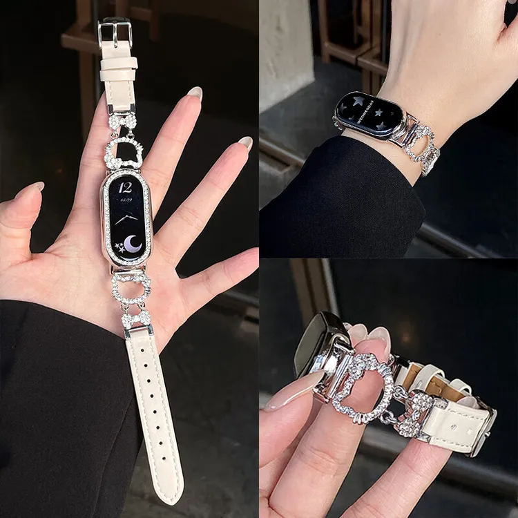秋冬凯蒂猫小米手环9表带金属皮质10闪钻小米NFC腕带8pro女