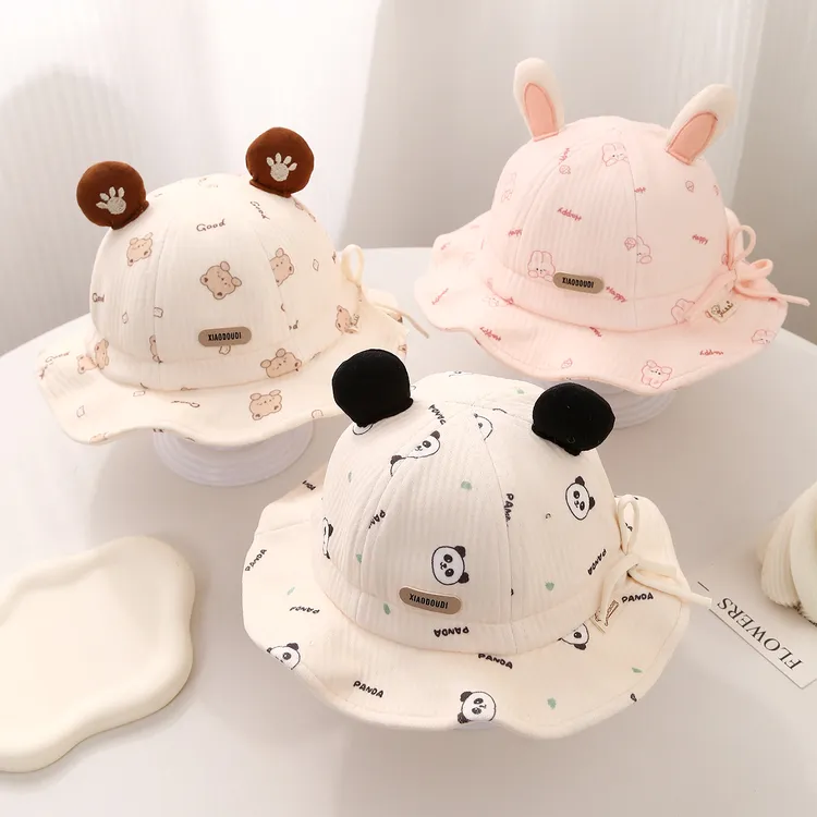 婴儿帽子春秋款新生婴幼儿宝宝渔夫帽小月龄遮阳帽可调节盆帽可爱