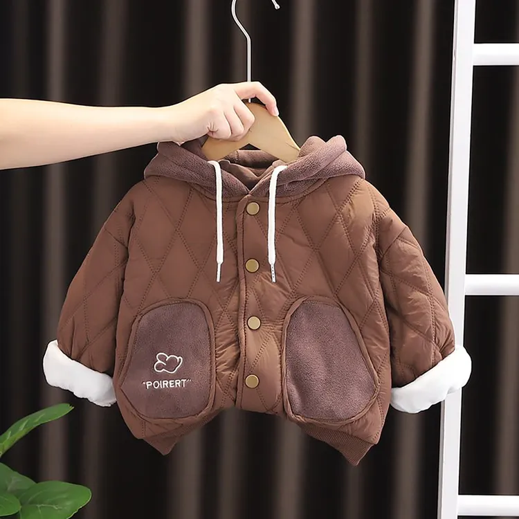 男童棉服2025新款冬季加绒加厚保暖连帽棉袄上衣宝宝洋气外套童装