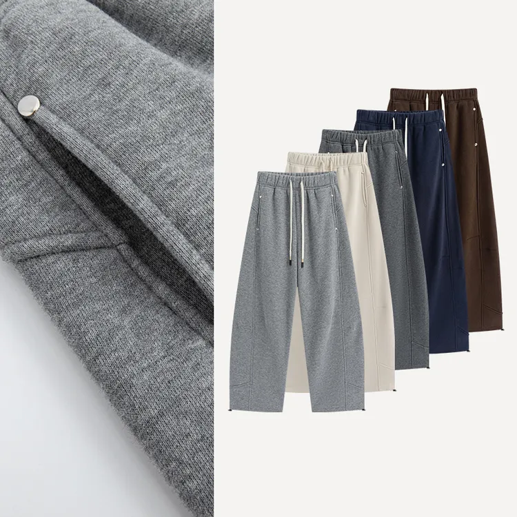 【现货】「铆钉解构卫裤」拼接两穿微弯刀直筒加厚绒百搭休闲运动裤