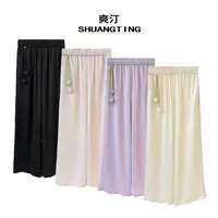 Jokara/丘可儿【云幕垂】中式百搭气质显瘦松紧腰褶皱感裤子宽松夏