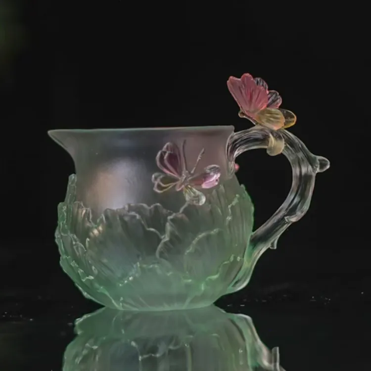 手工创意精美分茶器琉璃蝶恋花公道杯蓝色轻奢高档家用