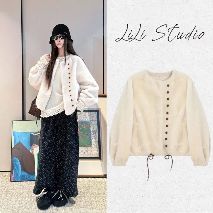 PCNY丨不理理「雾谷白茶」西班牙若水羊皮毛一体皮草外套