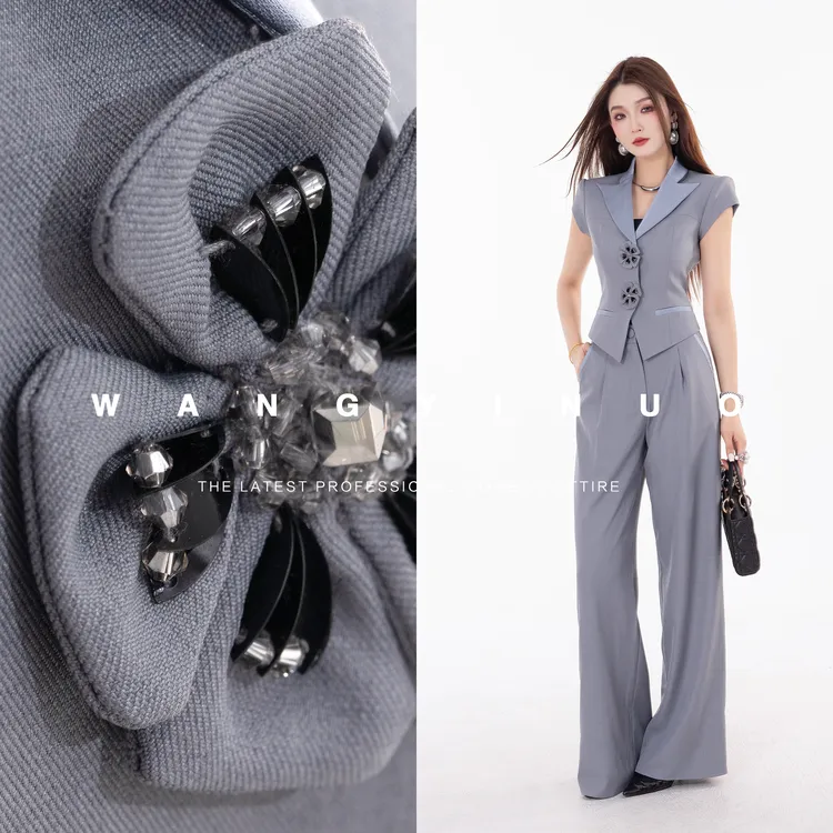 MD现货·依诺【冷艳繁华】2025夏款设计气质时尚百搭上衣休闲裤套装