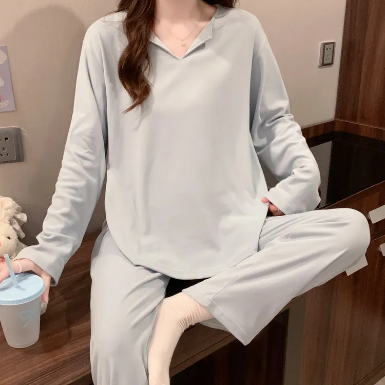 德绒睡衣女秋冬新款长袖冬天磨毛保暖薄绒时尚纯色休闲家居服套装