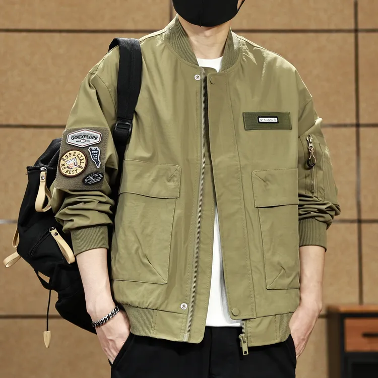 高端棒球领夹克休闲外套男新款春秋季潮牌大码男士工装冲锋上衣男