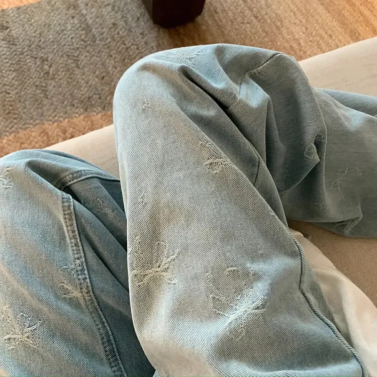 恩朵熊孕妇牛仔裤春夏高质量蝴蝶结重工爆款猪鼻扣阔腿裤直筒长裤