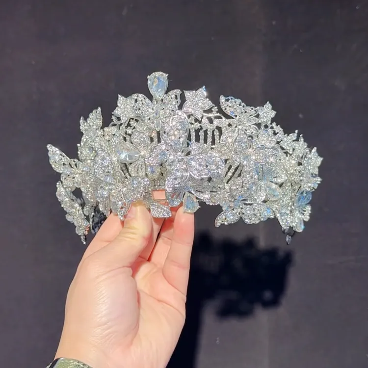 新款超仙灵动满钻新娘皇冠可叠戴皇冠