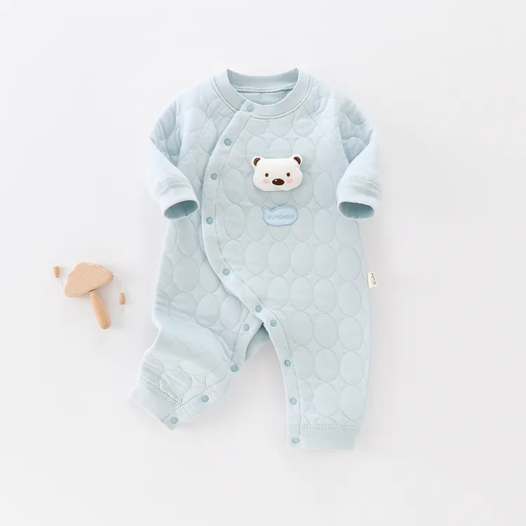 小熊宝宝 兰 秋冬新款保暖连体衣婴儿男女宝宝空气棉爬服秋冬