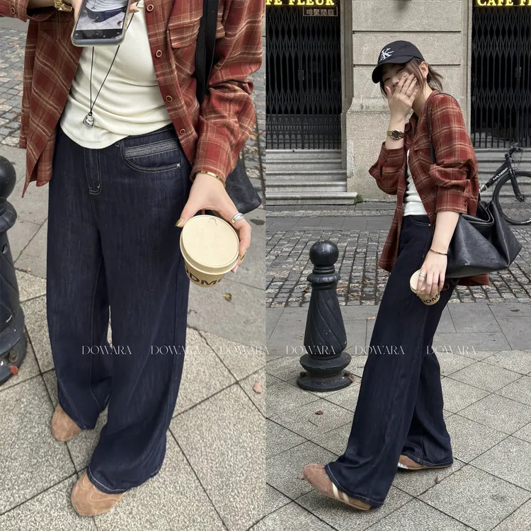 现货大婉酱微胖定制莱赛尔高腰百搭直筒牛仔裤秋冬显瘦长裤8921D