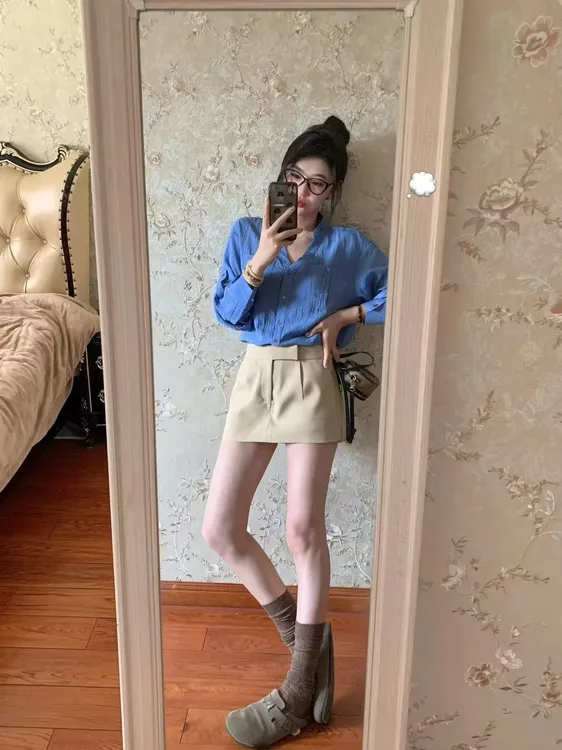 2025夏季新款老钱风亚麻立领衬衫女宽松气质薄款上衣气质百搭半裙