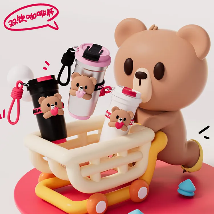 精选新款可爱手提保温杯网红高颜值双饮随手咖啡杯卡通便携