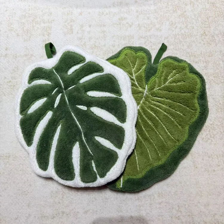 海芋造型珊瑚绒加厚吸水不掉毛挂式厨房擦手巾