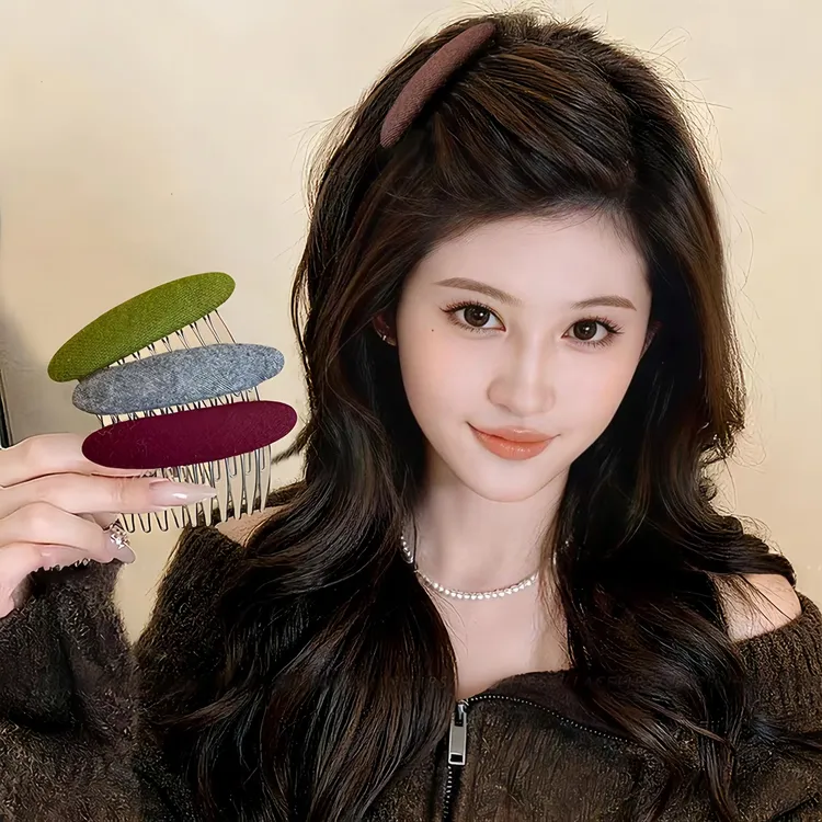 椭圆布艺法式简约插梳刘海侧边公主头发叉盘发丸子头侧边发梳发饰