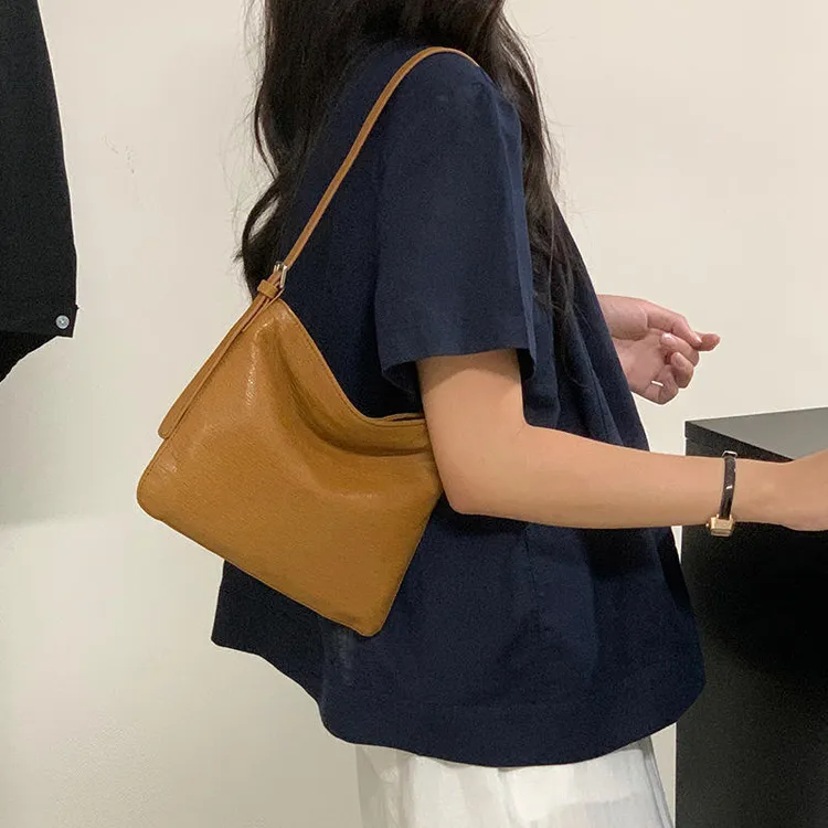 极简风复古真皮女包2025新款轻便头层牛皮小托特包小众单肩斜挎包