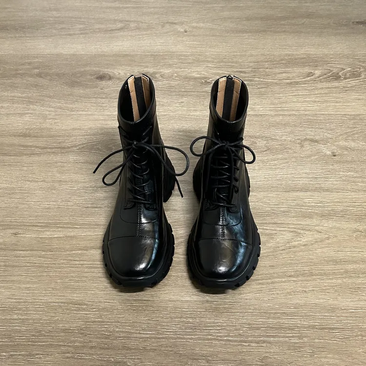 Dannyfrey新款英伦风厚底小个子百搭复古女小踝靴增高马丁靴6CM
