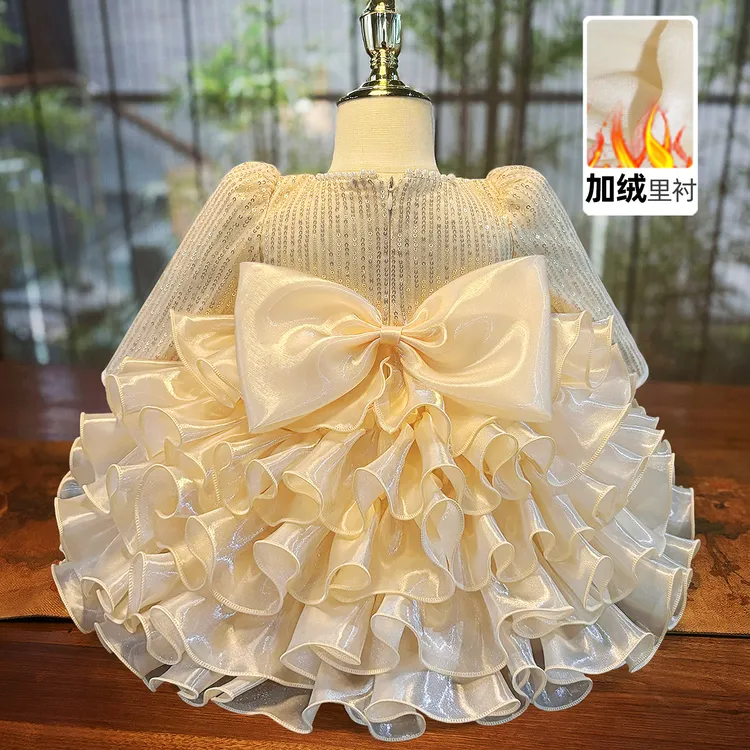 周岁礼服女宝2025冬季新年拜年服婴儿童蓬蓬生日公主裙花童婚礼服