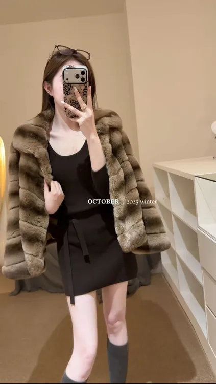 双色渐变渲染高级感宽松短款立领外套针织内搭连衣裙套装女