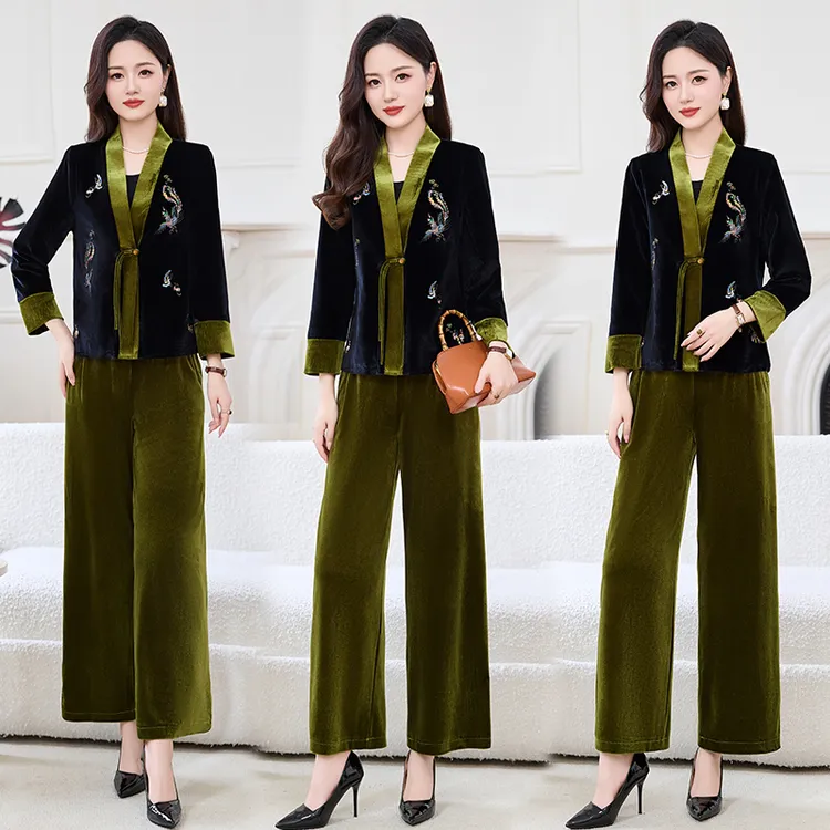 金丝绒妈妈套装50-60岁阔太太时髦服装中老年秋装两件套灯芯绒