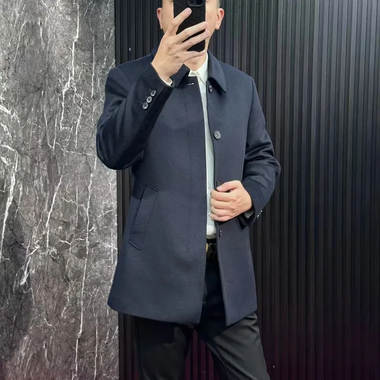 8516鹅绒加厚羊绒大衣中长款【10%山羊绒80%绵羊毛10%桑蚕丝】男冬