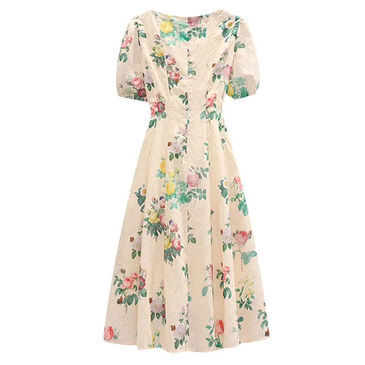 大码气质领小清新碎花连衣裙女新款夏季胖妹妹显瘦长裙