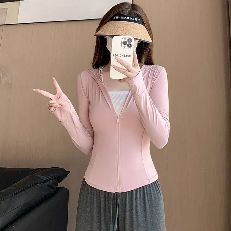 女夏新款2025修身透气遮阳冰皮防紫外线冰丝连帽外套上衣