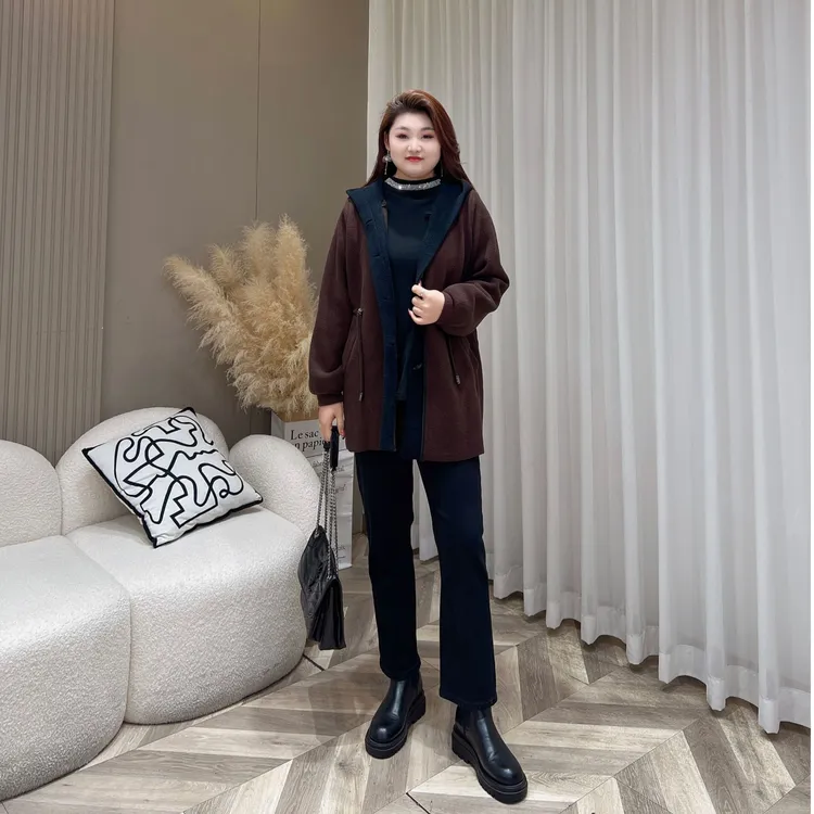 【上新外套】PMM82252秋冬新款抽绳收腰休闲风连帽宽松大码女装外套