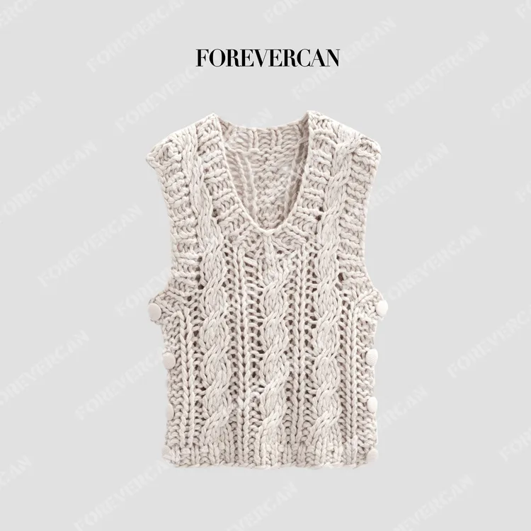 FOREVERCAN“酸奶慕斯”纯手工粗线镂空针织马甲背心上衣MY4739