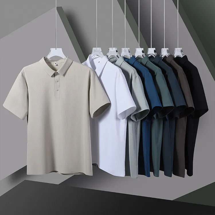 2025夏季新款无痕压胶休闲运动速干透气冰丝POLO衫中青年商务简约