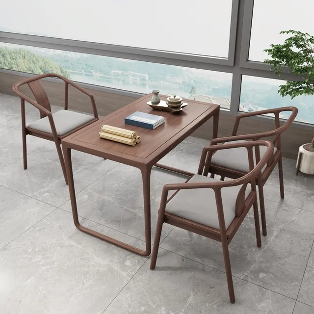 新中式黑胡桃木茶桌实木一体茶台禅意茶桌椅组合小户型阳台泡茶桌