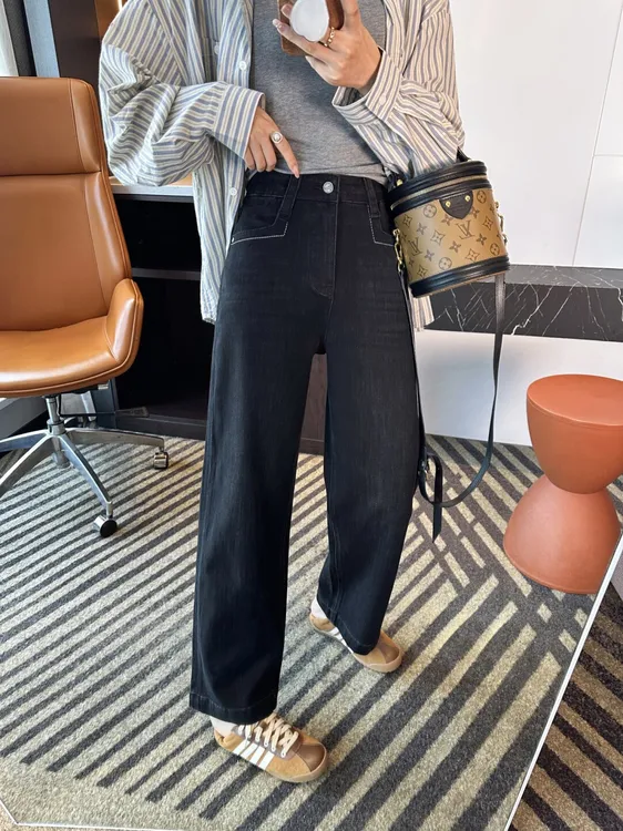 秋季九分阔腿牛仔裤女大码微胖高腰弹力宽松小个子九分直筒裤长裤