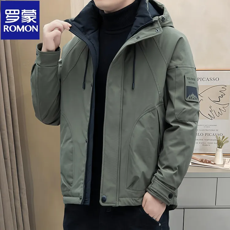 Romon/罗蒙男羽绒服冬季加厚新款潮牌休闲防寒服连帽工装时尚外套