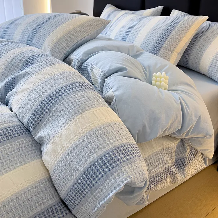 A类全棉华夫格纯棉四件套100%全棉新款床单被套床笠款床品三件套4