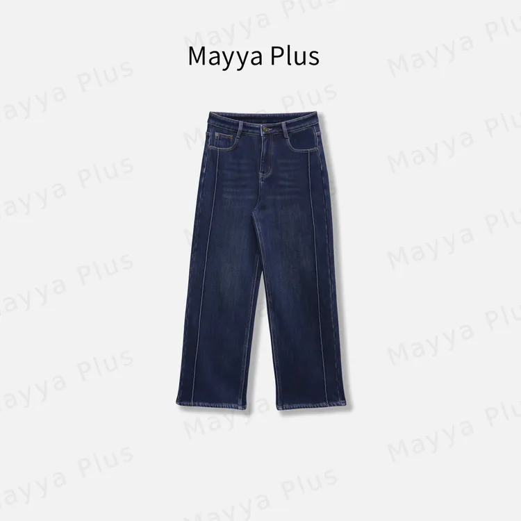 【私藏裤】Mayya Plus麦芽定制毛茸茸气质显瘦直筒牛仔裤子32546975