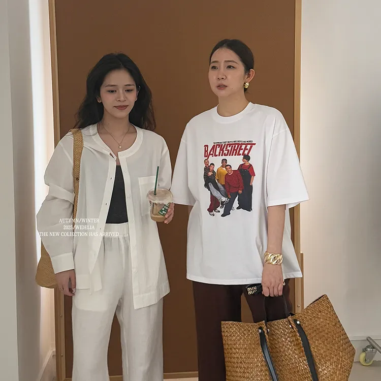 widelia陈姬儿夏季韩系人物字母印花T恤女圆领宽松短袖上衣7217