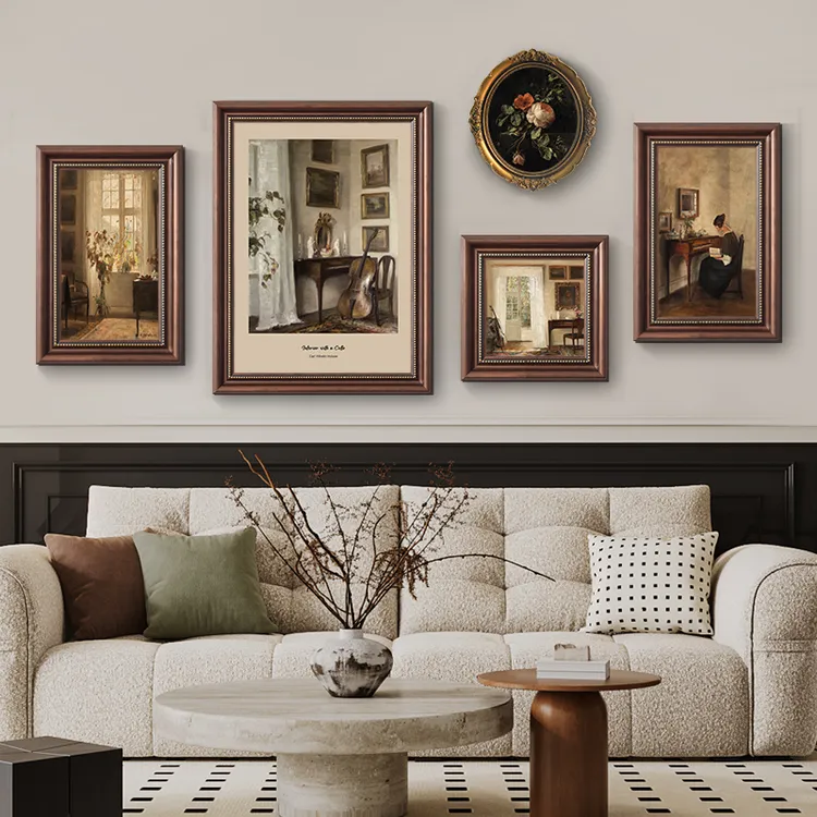 《旧时光的私语》美式客厅壁画组合装饰画沙发背景墙挂画法式油画