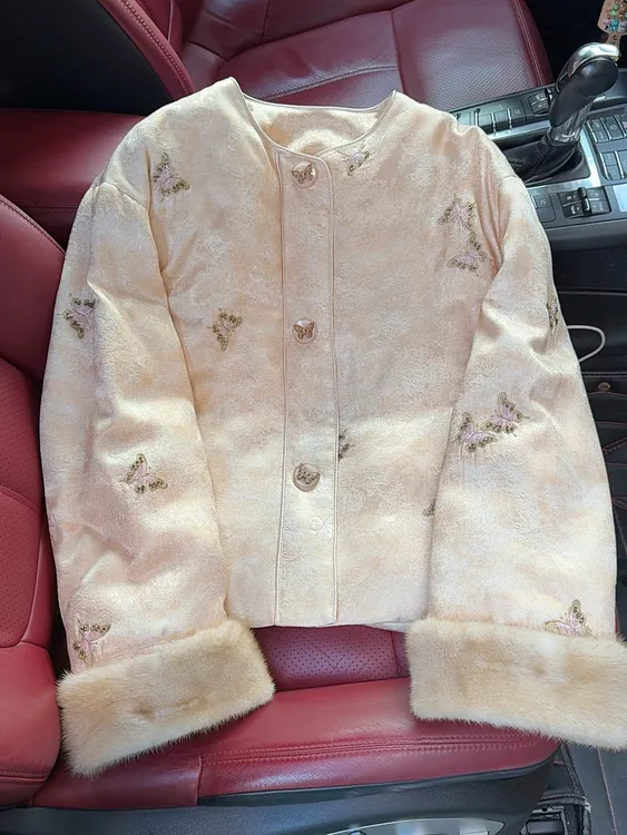 JDJ洁哥【福蝶】2025新款国风鹅绒水貂重工刺绣羽绒外套25875-2