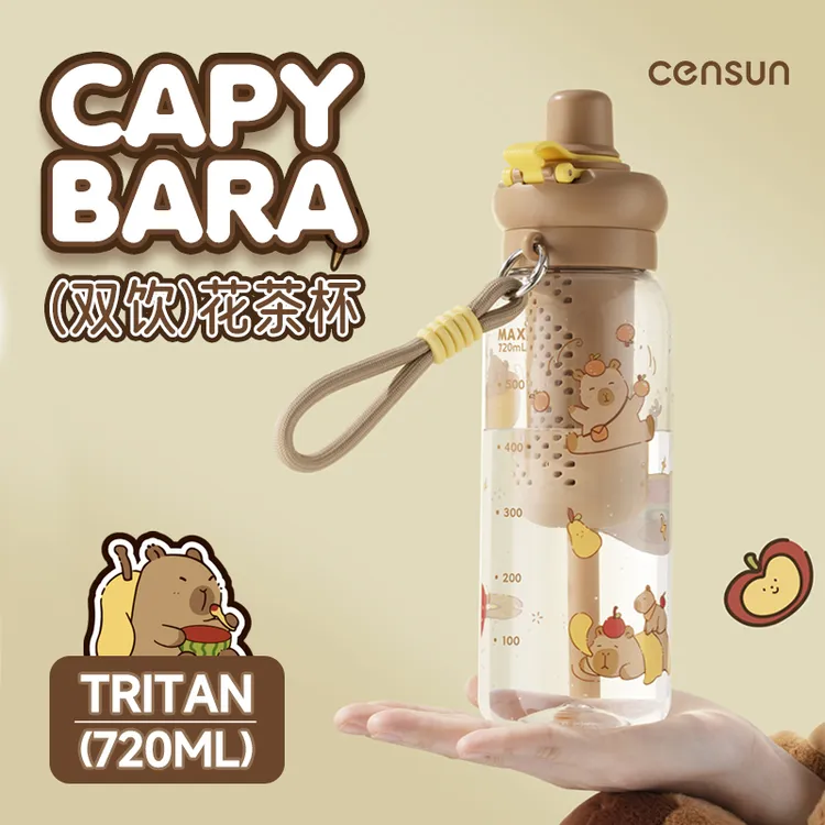 先行卡皮巴拉吸管杯水杯女生高颜值可爱便携运动大容量双饮太空杯