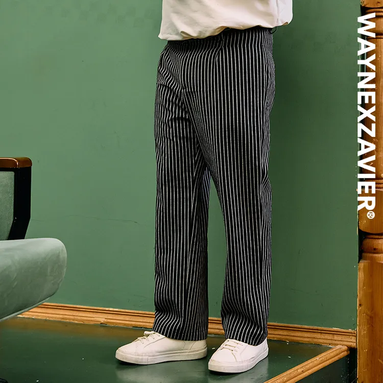 韦恩泽维尔加肥加大宽松大码男春休闲显瘦条纹小锥形西裤9281