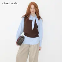 CHACHASTU【衣橱】vintage麻花大方领 极简叠穿粗针毛衣马甲XYH01