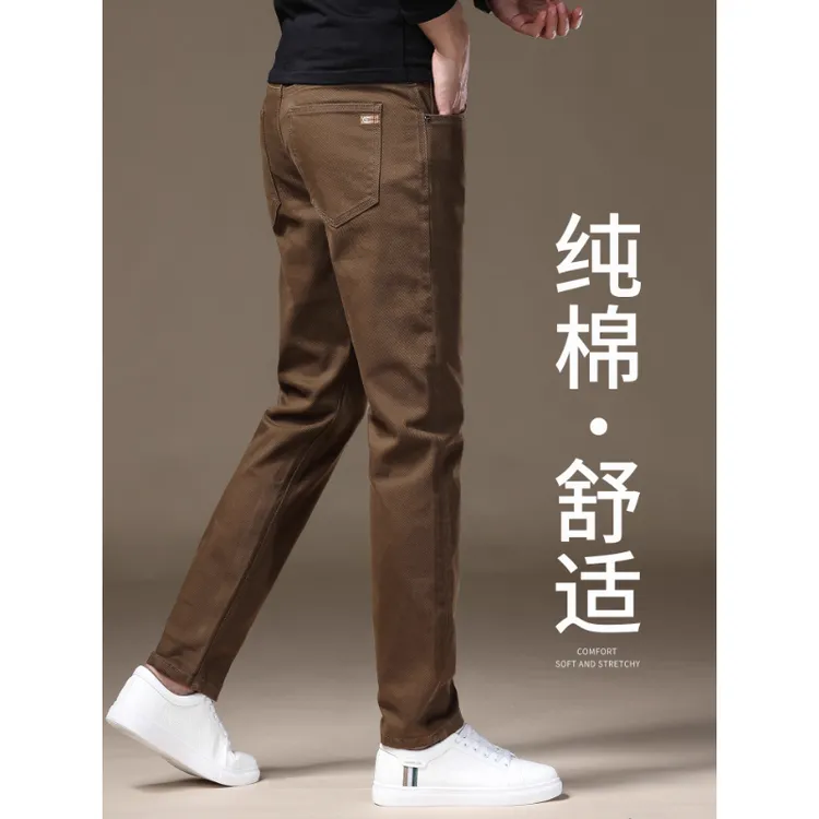 高端咖啡色牛仔裤男士时尚修身欧洲站潮牌春秋款男士裤子秋季男款