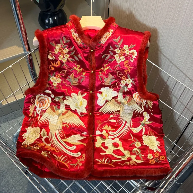 【金凤朝阳】冬季新中式重工刺绣加棉马甲立领盘扣国风复古女士冬款