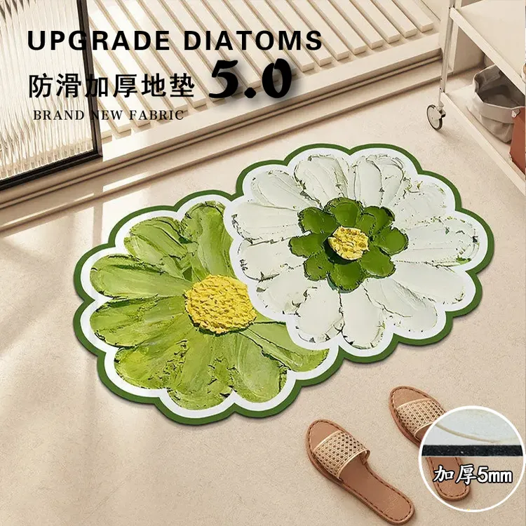 异形花卉硅藻泥地垫强吸水速干脚垫卫生间地毯淋浴间门口防滑软垫