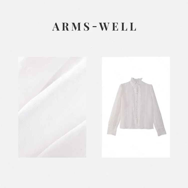 ARMS WELL王囡囡 白色苎麻蕾丝花边立领长袖衬衫 L66