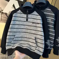 儿童冬季加绒加厚条纹立领半拉链卫衣2025新款韩版休闲男童中大童
