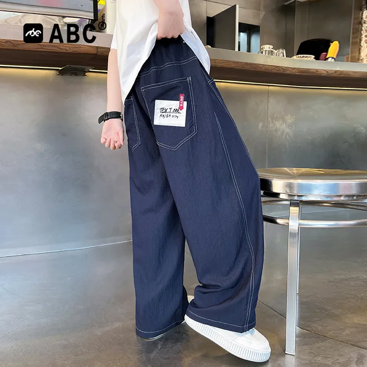 ABC男童夏季牛仔裤2025新款男孩薄款防蚊裤中大童儿童时髦阔腿裤