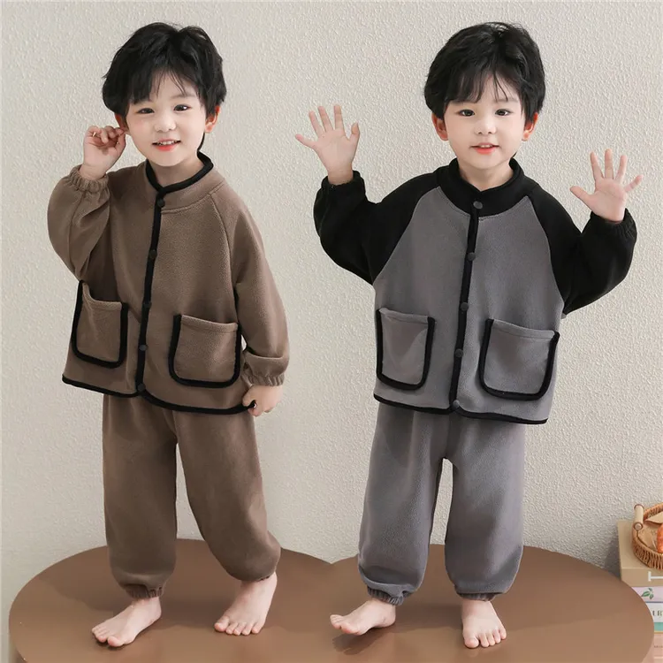 男童睡衣秋冬季奥粒绒开衫加厚2025新款儿童法兰绒家居服套装宝宝