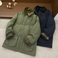 新款气质简约格纹拼接棉服25W699 