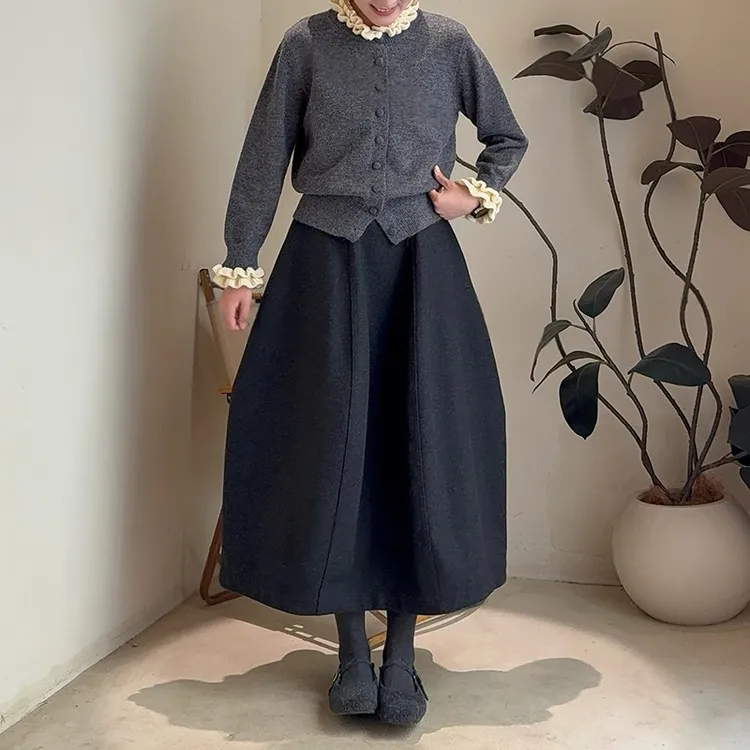 秋冬复古花苞半身裙气质休闲百搭时尚显瘦中长款